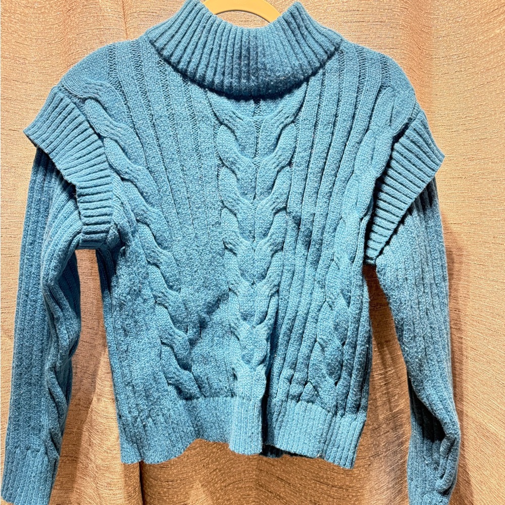 Time and Tru Teal Cable Knit Turtleneck Sweater